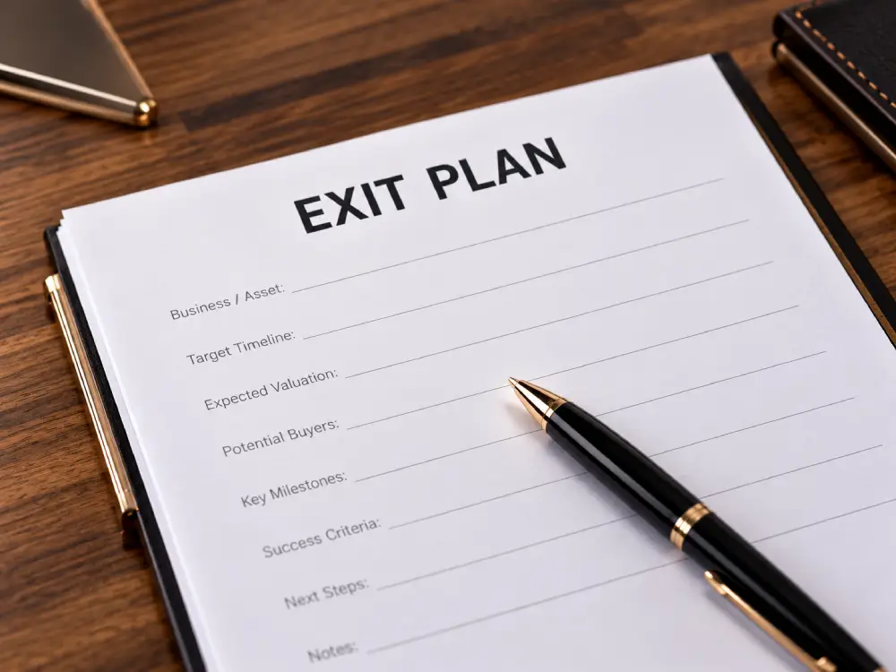 Exit planning document being reviewed for investment scenarios
