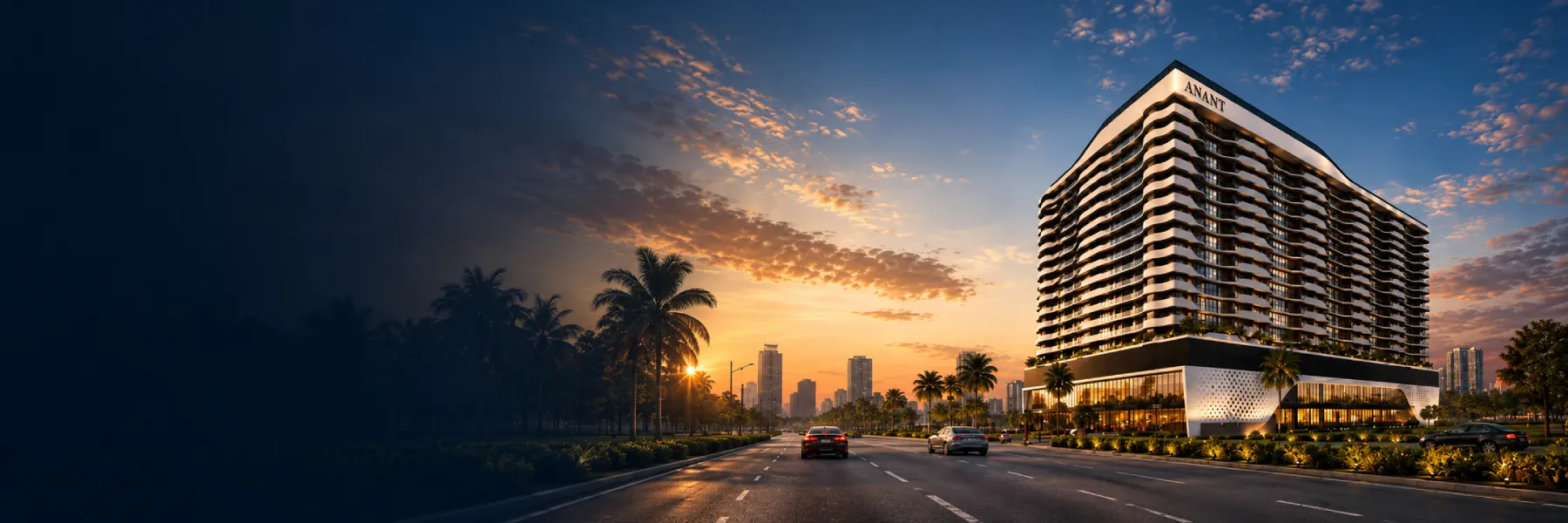 Premium modern residential development at sunset
