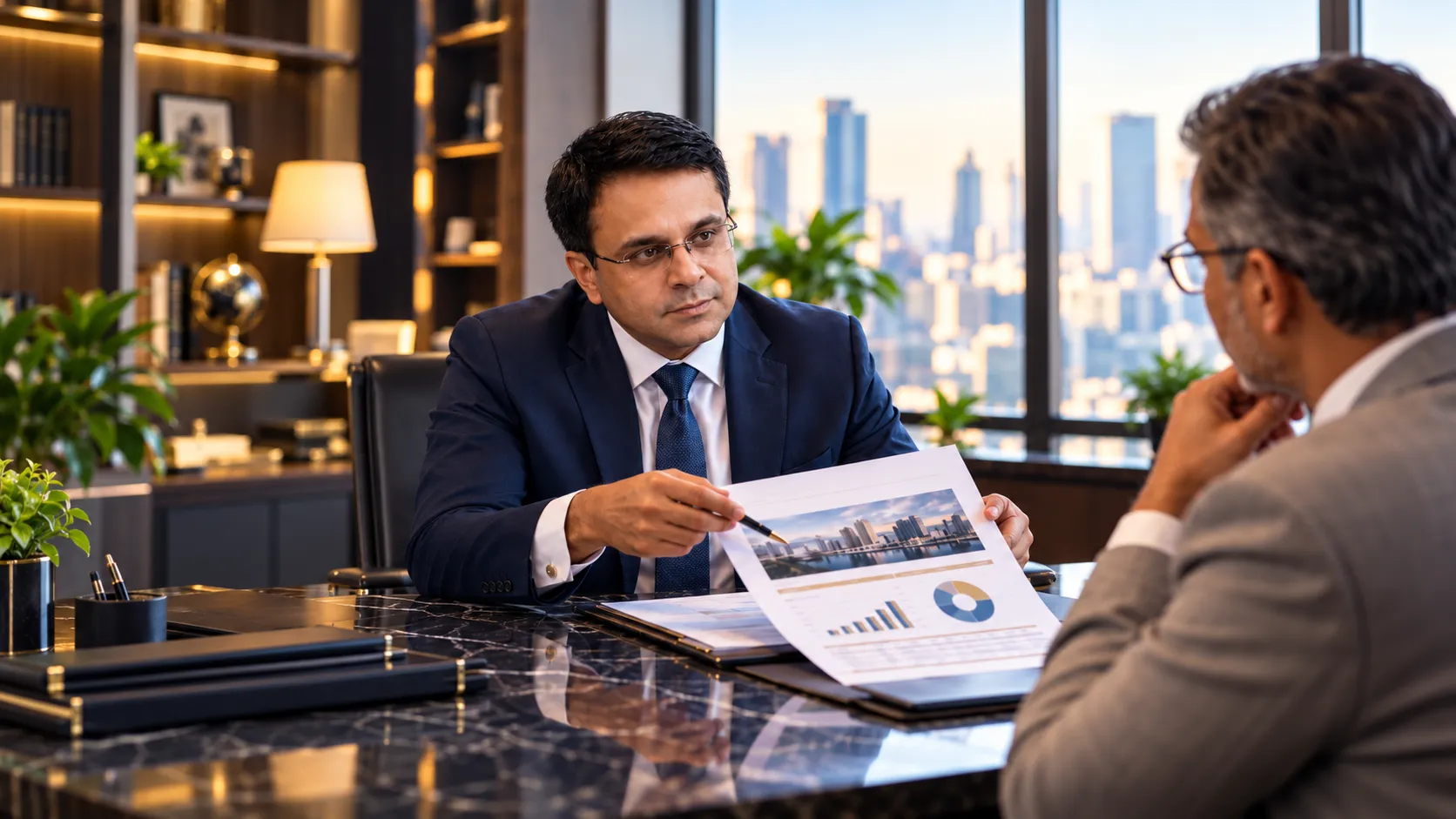 Investors reviewing portfolio monitoring information during a video consultation