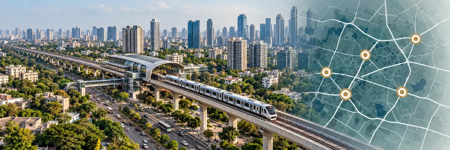 Urban infrastructure corridor with transport links, development nodes and demand centres