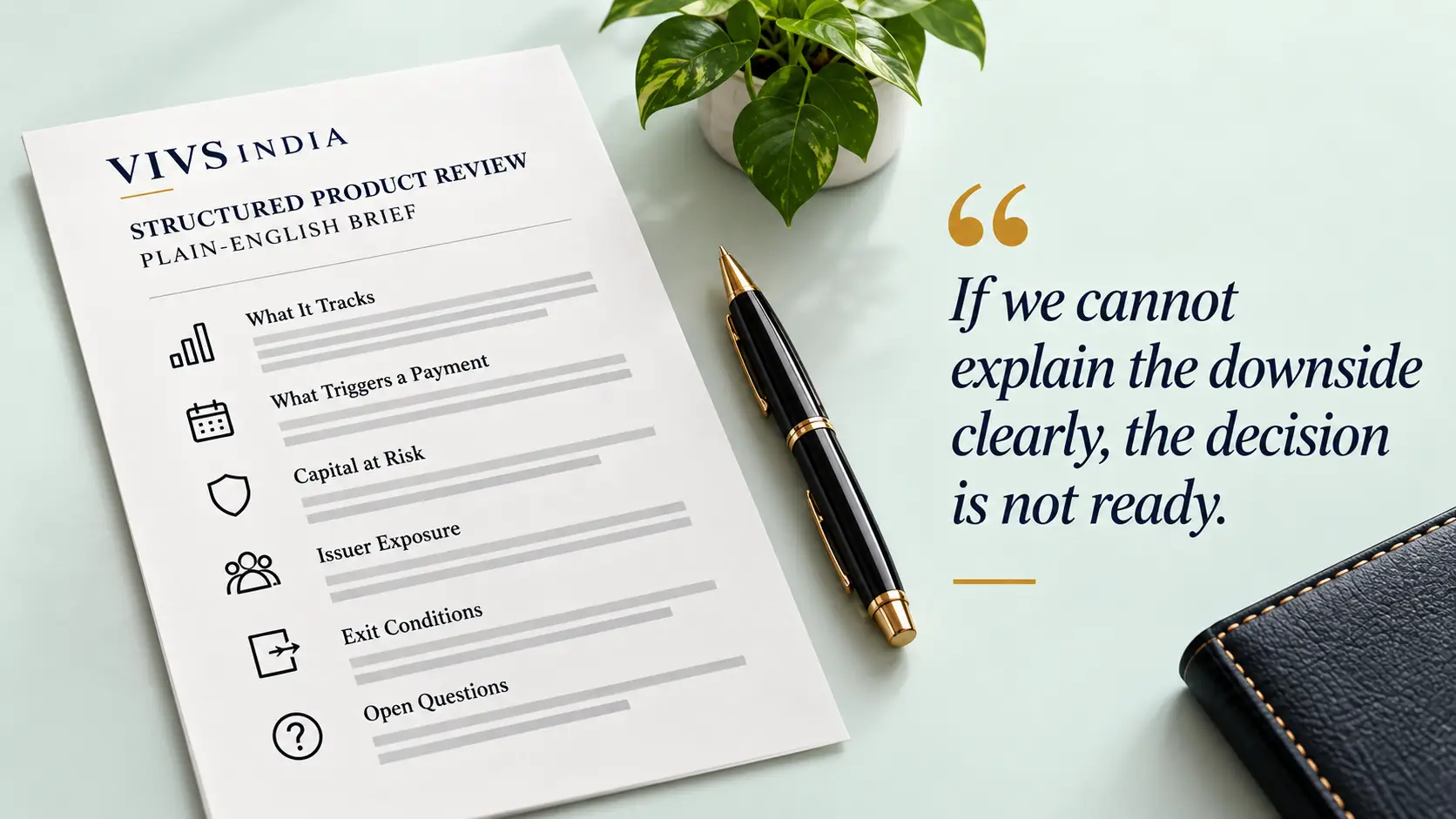 Structured product review brief summarising key terms and downside considerations