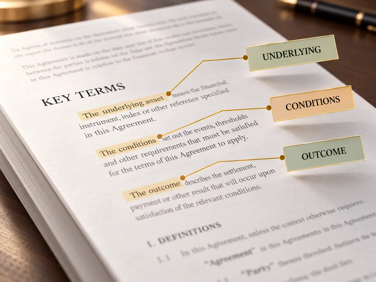 Structured investment key terms document showing underlying, conditions and outcome
