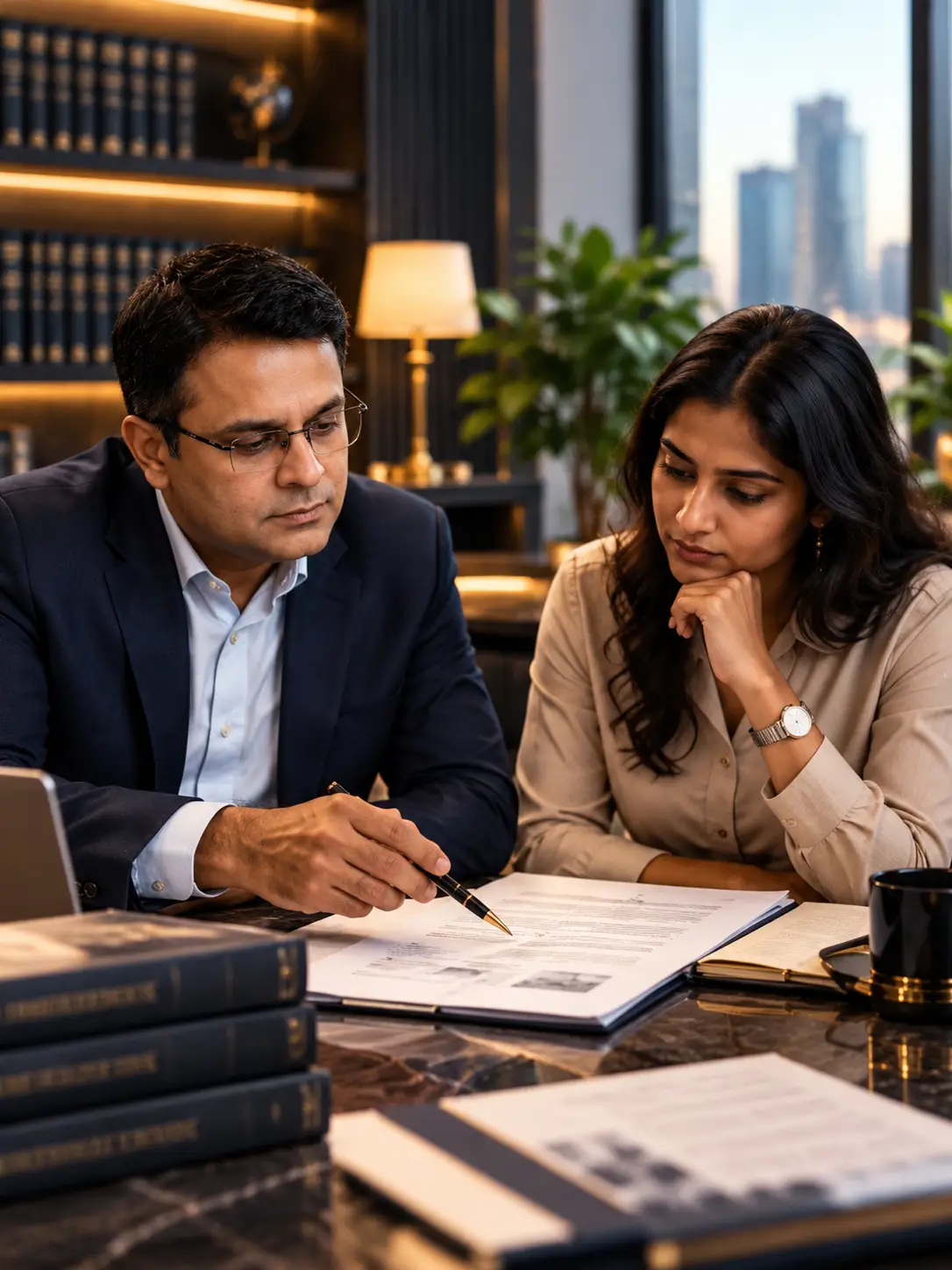 Investment adviser and investor reviewing structured product documents
