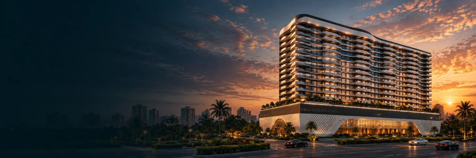 Premium modern residential development at sunset